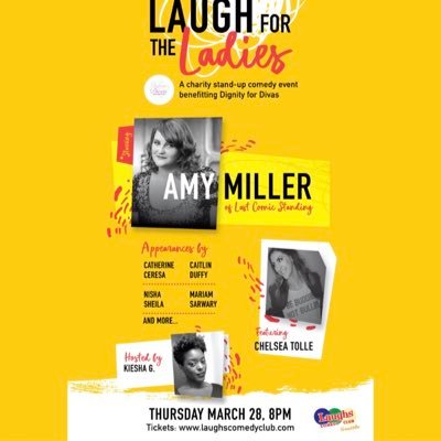 CauseLaughs's profile picture. A charitable comedic troupe 
Come see our first show:
Laugh for the Ladies 
March 28, 2019
8pm
Laughs comedy club
https://t.co/nfp1HG6cre
*Dignity for Divas*