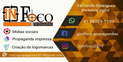 IN-FOCO PROPAGANDAS_ 📢MÍDIAS SOCIAIS, IMPRESSA E CRIAÇÃO DE LOGOMARCAS 📲 41 98729-1599