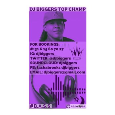 I’m a female DJ from the Caribbean taking over the globe Big and Serious Sound AKA B.A.S.S. TOP CHAMP DJ BIGGERS. BOOKING@ djbiggers@gmail.com