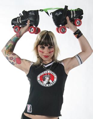 Suzy Hotrod, #55, skater for Gotham Girls Roller Derby, NY, NY. All Star member and Captain of home team Queens of Pain. Co-Captain Team USA Roller Derby