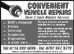 Convenient Vehicle Repairs, we offer a mobile mechanics service including free collection & delivery on mots.