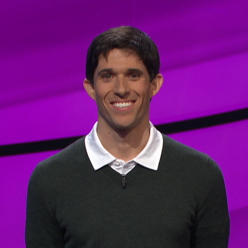 Five Time Jeopardy! Champion and Tournament of Champions Class of 2019. Cursebreaker. Looks good in sweaters. Fan of smorgasbordellos. Missed it by *that* much.