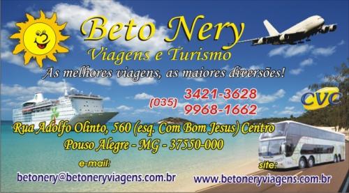 Agência Beto Nery Viagens e Turismo
Tel: (35) 3421-3628
Email: agenciabetonery@hotmail.com
Porque sua viagem tem que ser especial!