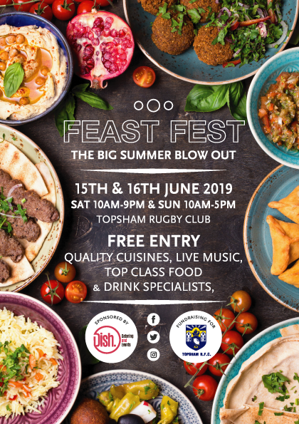 A feel good food festival featuring top quality food and drink producers & live music line up! Topsham Rugby Club, Exeter. 15th & 16th June 2019. FREE ENTRY!