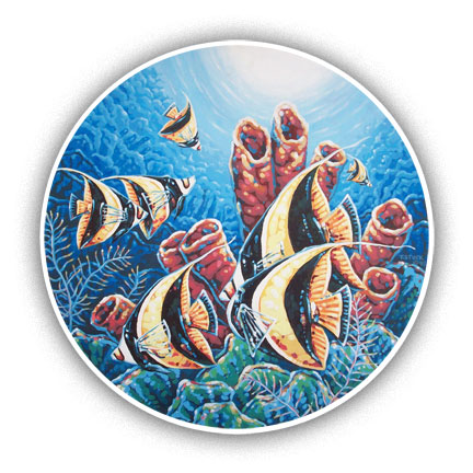 Impressionist artist.... creative brush strokes and selective images that represent the Tropical Fish in their environment.