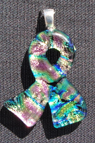 Beautiful, one-of-a-kind  fused glass art.  For each Awareness Ribbon Pendant Sold a $10 donation will be made of your choice of a  non-profit organization.