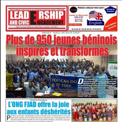 Leadership and civic engagement Journal est un bimensuel d'informations sur le leadership et l'engagement citoyen au Bénin et en Afrique