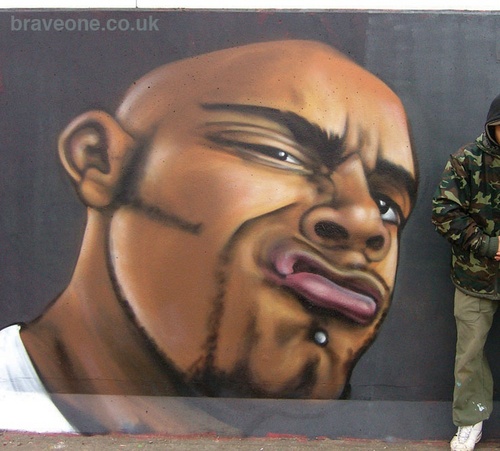 Graffiti writer & spray can artist Brave1 paints a lot & runs graffiti workshops, community art projects. Through his business BRAVE ARTS.