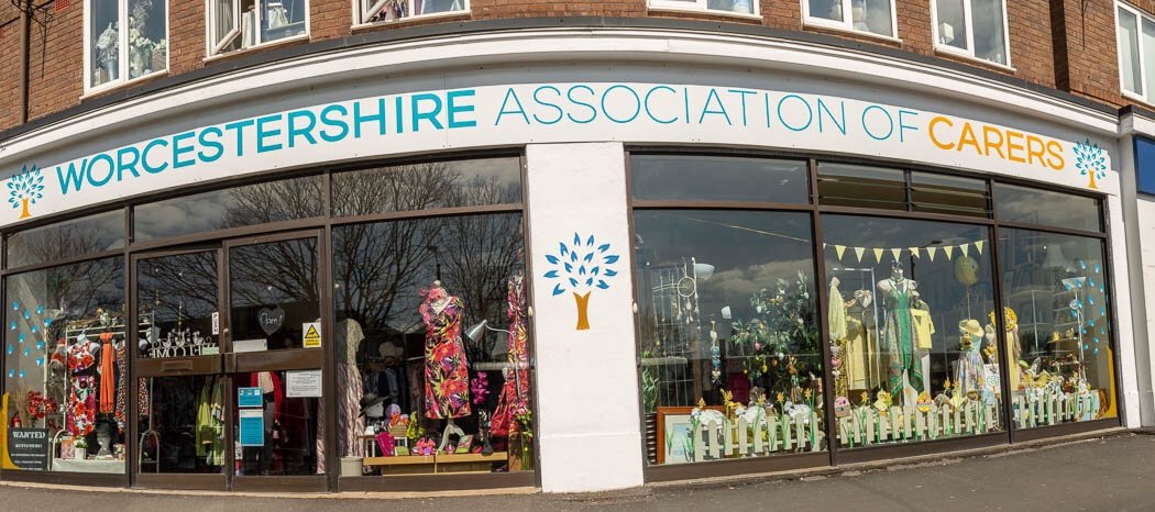 Worcestershire Association of Carers Charity Shop at 53-59 Ombersley Street East, fundraising to provide vital support to Worcestershire's 63,000 unpaid carers