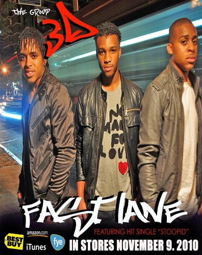 “Fast Lane” and that’s the attitude, makeup and position of Royalty Records teen pop trio, “3D.” The group members are Dre, D, and DJ.