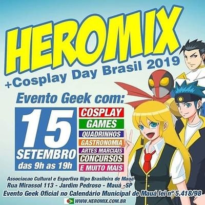 Evento de Anime, Cosplay e cultura geek dia 15 de setembro de 2019 na Associação NIPO em Mauá/SP