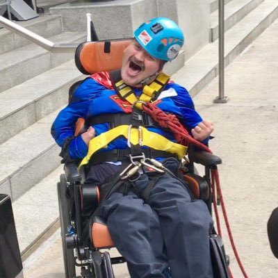 I have cerebral palsy. I can't speak, but I’ve got a lot to say. I type with my head/eyes. Rappeller, Writer, Artist, Movie extra. David C. Onley Award winner