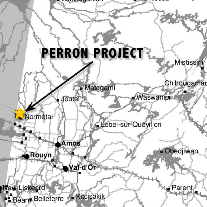Amex (TSX-V: AMX) (OTCQX: AMXEF)has discovered multiple high grade gold zones on its 100% owned Perron project 110 km north of Rouyn Noranda, Quebec,