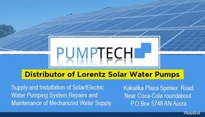 PumptechP's profile picture. WHAT WE DO
* Supply and installation of Solar/Electric water pumping system.
* Repairs and maintenance of mechanized water supply .