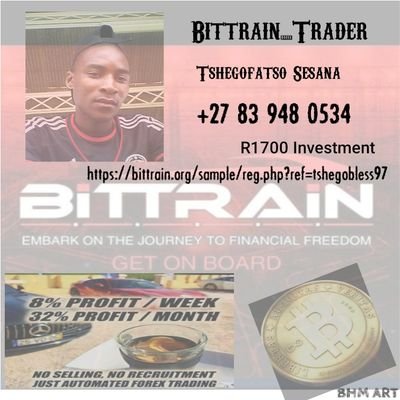 Member of bittrain.  $ Bitcoin $
Changing my life with just R1700 investment,ROI of 8% weekly and 10% referral bonus commission. +27 83 948 0534