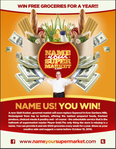 WIN $5,200 IN FREE GROCERIES.
Your new Glatt Kosher, gourmet market is coming to Kew Gardens Hills, Queens. Replacing Supersol and all it needs is a name!