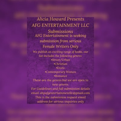 AFGEntertainment LLC. Is a woman empowered and thriving publishing company geared towards helping women advance through literature and imaginative storytelling.