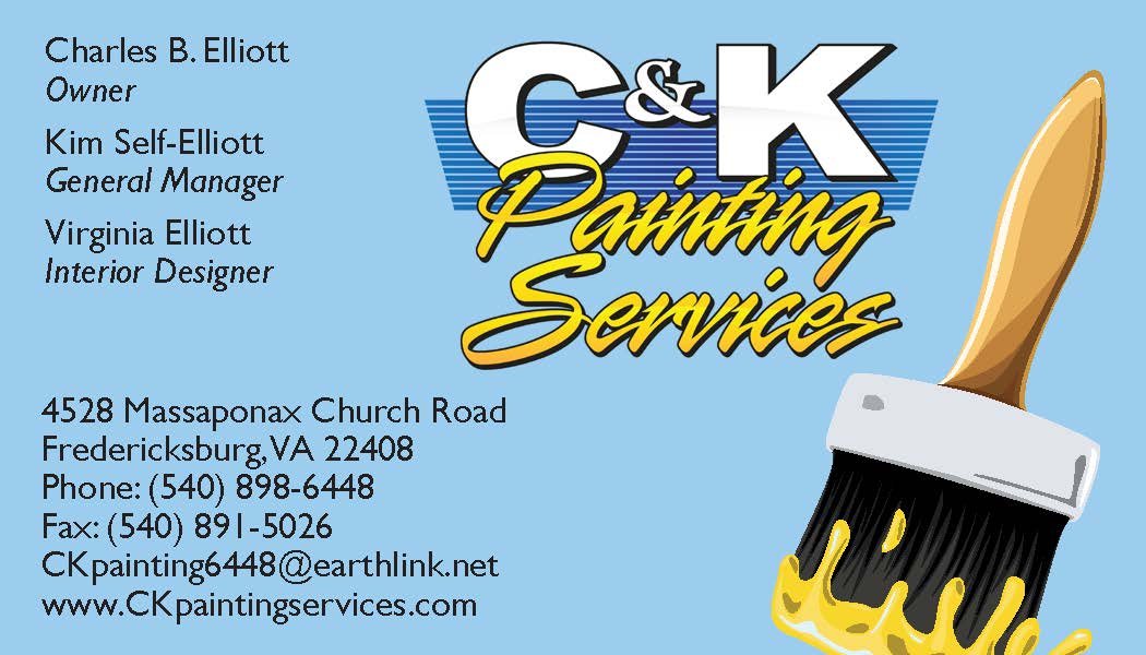 C&K Painting Services
Interior & Exterior 
Residential & Commercial 
Serving Fredericksburg,Va. for over 30 years.
540-898-6448