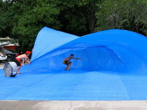 Tarp Surfing is an alternative to surf. No Waves - Tarp Surf is the answer!