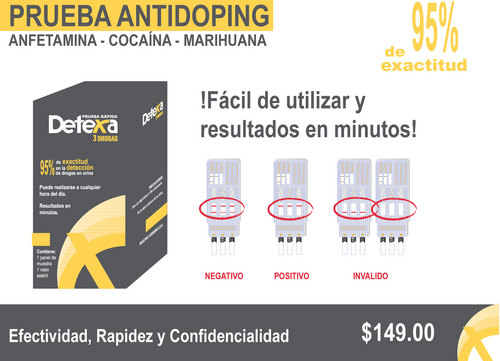 La Prueba Antidoping Detexa es para clientes de empresas, escuelas o deportistas que necesite un método efectivo, rápido y fácil de usar. Resultados en 5 min.