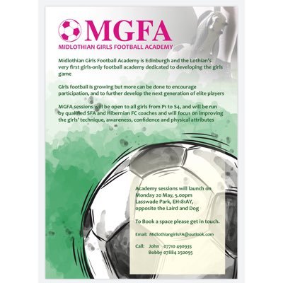 GirlsMidlothian's profile picture. *Edinburgh & the Lothian’s very first girls only football academy dedicated to developing the girls game*.  Join us on Monday Nights 5-6.15 LasswadePavillion⚽️