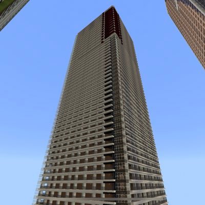 Utopiaworld 本垢 唐倉ターミナルビルがついに最上階の33階 176m相当 に到達しました 最上階は展望フロアとなり 唐倉市初のシースルー高速エレベーターで行くことができます マイクラpe Minecraft建築コミュ 街づくり ビル