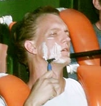 It might be hard to tell, but that picture is of me on a roller-coaster shaving!