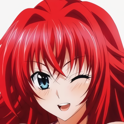 Rias, a red head, is winking.