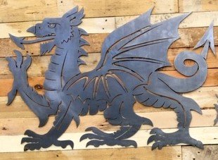 Welsh dragon laser cut steel profiles and more.