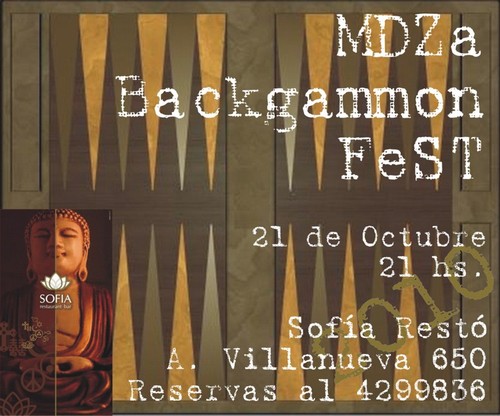 BackgammonFest's profile picture. 1er #BackgammonFest
Jueves 21, 21 hs.
Sofía Restó
A. Villanueva 650
Ciudad
Reservas al 4299836 o a backgammonfest@gmail.com