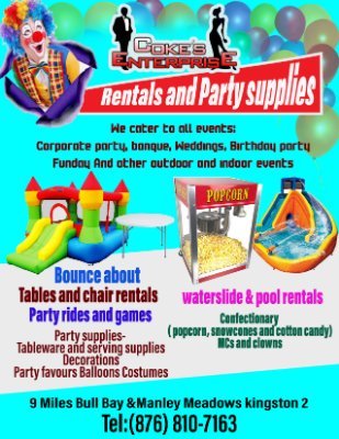 Coke's Enterprise Party supplies and Rentals is your ultimate one-stop party rentals store. Gives us a call or DM us now