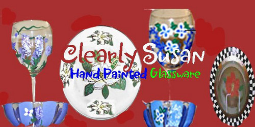 Clearly Susan offers hand painted glassware, hand painted wine glasses, pillows, furniture, signs and more - personalized and customized just for you!