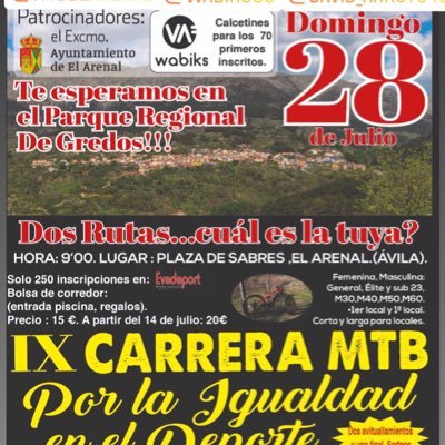 Carrera de Mtb en @ElArenaldeAvila a celebrar en Julio de 2020 con el patrocinio de @wabiksco y Ayto El Arenal #Gredos #BajoTietar #echaleunpar