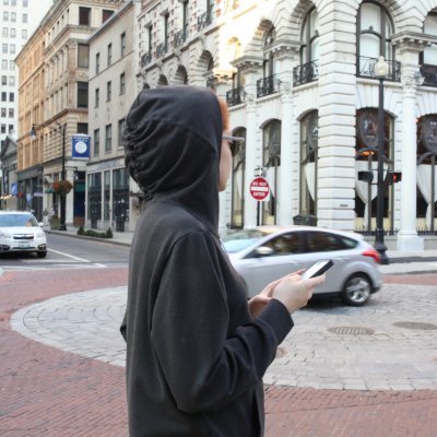 a wearable media project that examines intersections between place, identity and activism through a hooded sweatshirt connected to Twitter