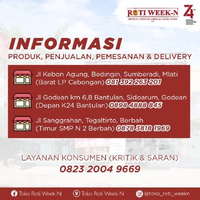 Toko Cebongan : 081392263201 (Anang)
Toko Godean : 08984888845 (Septi)
Toko Berbah : 087838181969 (Sanusi)