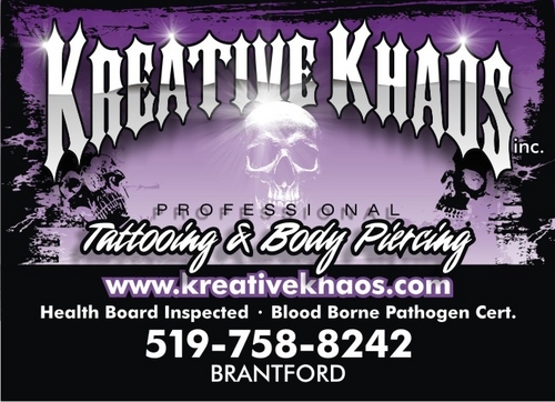 Kreative Khaos is a proud Health Inspected tattoo and piercing studio, who practices single use procedures. Blood Borne Pathogens Certified. 
est. 1988