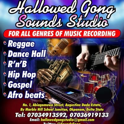 Hallowed Gong Sounds Studio is a music studio where all genres of music are recorded and produced. It's located at Okpanam, Delta State.