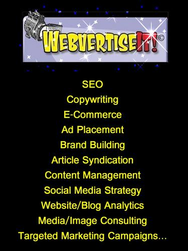 WebvertiseIT's profile picture. WebvertiseIT!  is YOUR One Stop Shop for ALL social media/digital marketing needs and more... We use 21st Century Technology to make YOUR Biz shine!