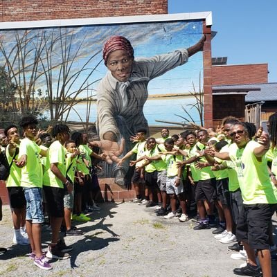 The Harriet Tubman mural by Michael Rosato is located at the Harriet Tubman Museum and Educational Center in Cambridge, MD.