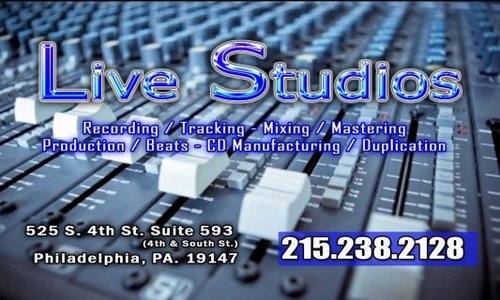 24 hour Recording Studio located: 525 S 4th St.(4 & South), Phila. PA 19147. Book your Session TODAY call 215.238.2128. Ask about 1 hour FREE.