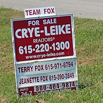 Realtor - Two Foxes = One smooth transaction. Serving all of Middle TN. Give us a call Terry 615-971-6794 or Jeanette 615-390-3849. Terry.Fox@Crye-Leike.com