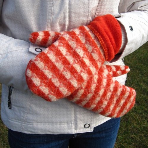 Upcycled mittens, bags, purses, etc. I love designing new creations out of old sweaters or other discarded materials.