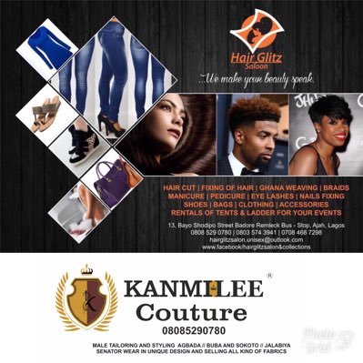 (HairGlitz Salon & KanmiCouture ) Boutique with Hair tools, Wavon, Attachment, Brazilian Hair, Ladies Wears and Men Wears, Makeup tools Plus Sanders, Shoes