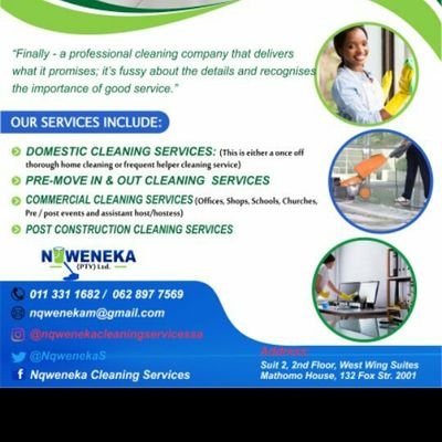 NQWENEKA (PTY) LTD OFFERS CLEANING SERVICES ALL AROUND JOHANNESBURG. @jhbsneakerlab is one of our clients

0113311682/ 0628977569 https://t.co/NAK5vTcfbP