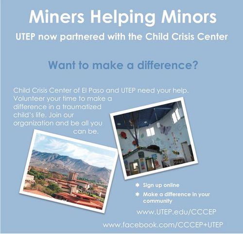 Miners Helping Minors is an organization run by students of UTEP that promotes awareness of abused and neglected children in El Paso.