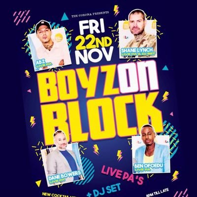 #BackInTheDay brings your fave 90's bands back on the stage to perform at a city near you || Next show: #BoyzOnBlock - The Corona Bar #Glasgow 22nd Nov 2019