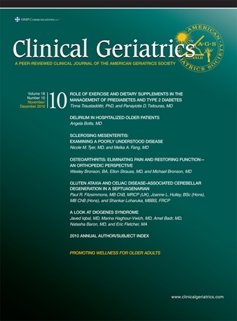 Clinical Geriatrics is a peer-reviewed, clinical review journal of the AGS focusing on the care, treatment, & management of the older community-dwelling patient