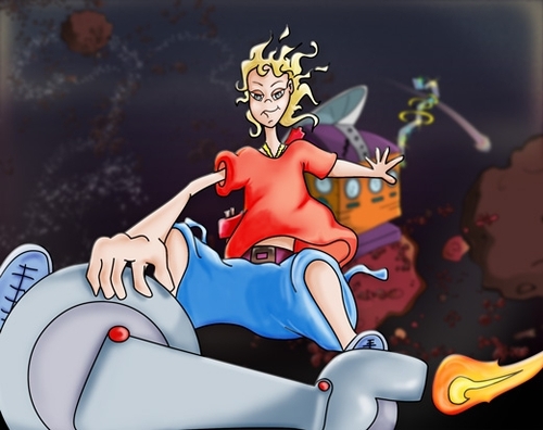 Latchkey kid from the Outer Asteroids, whipping thru space on my rocketboard.