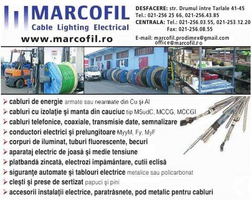 MARCOFIL cabluri electrice de medie,joasă tensiune, telefonice,conductori electrici,cabluri izolate din cauciuc,aparataj electric de medie,accesorii pentru ele.
