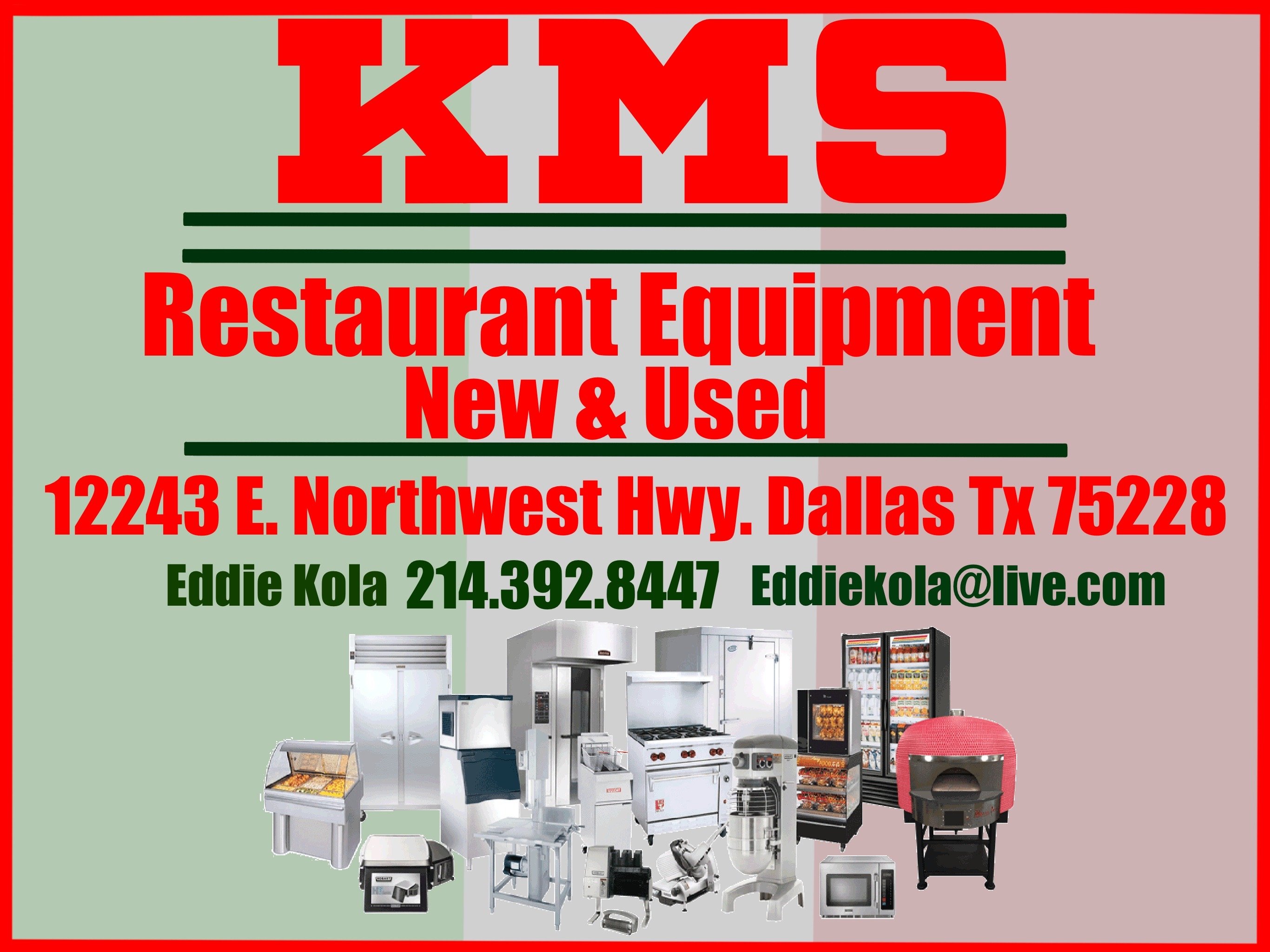 !!COME VISIT OUR WAREHOUSE!!
KMS Restaurant Equipment-New & Used
12243 E Northwest Hwy.
Dallas, TX 75228